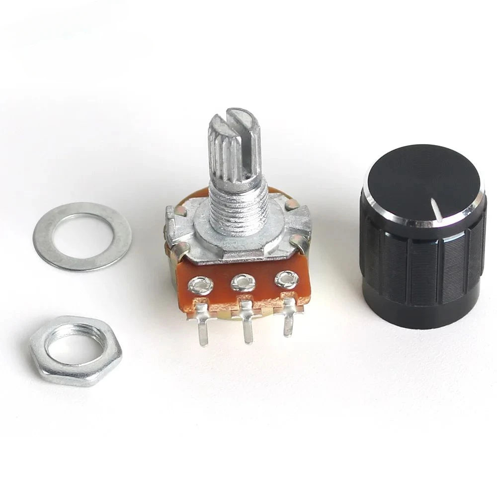 5 Set WH148 Linear Taper Rotary Potentiometer Resistor 15mm 3pin 1K 2K 5K 10K 20K 50K 100K 250K 1M with Black Aluminum Knob Kit