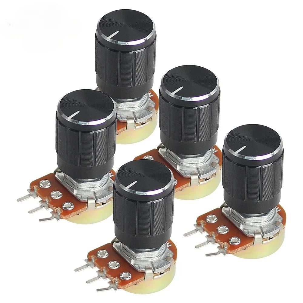 5 Set WH148 Linear Taper Rotary Potentiometer Resistor 15mm 3pin 1K 2K 5K 10K 20K 50K 100K 250K 1M with Black Aluminum Knob Kit