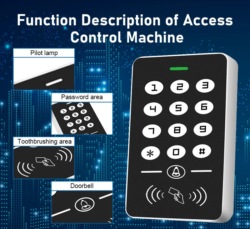 Access Control Reader 125KHz RFID Keypad Rainproof Cover keys Reader Door Entry Access Control System Electric Lock Opener