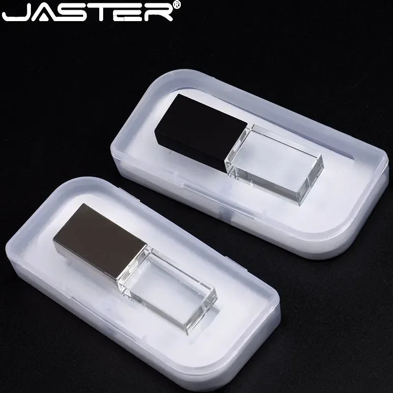 JASTER Creative Pen Drive Crystal 128GB Gold 64GB Rose USB Flash Drive 32GB Wedding Photography Exquisite Transparent Gift Box
