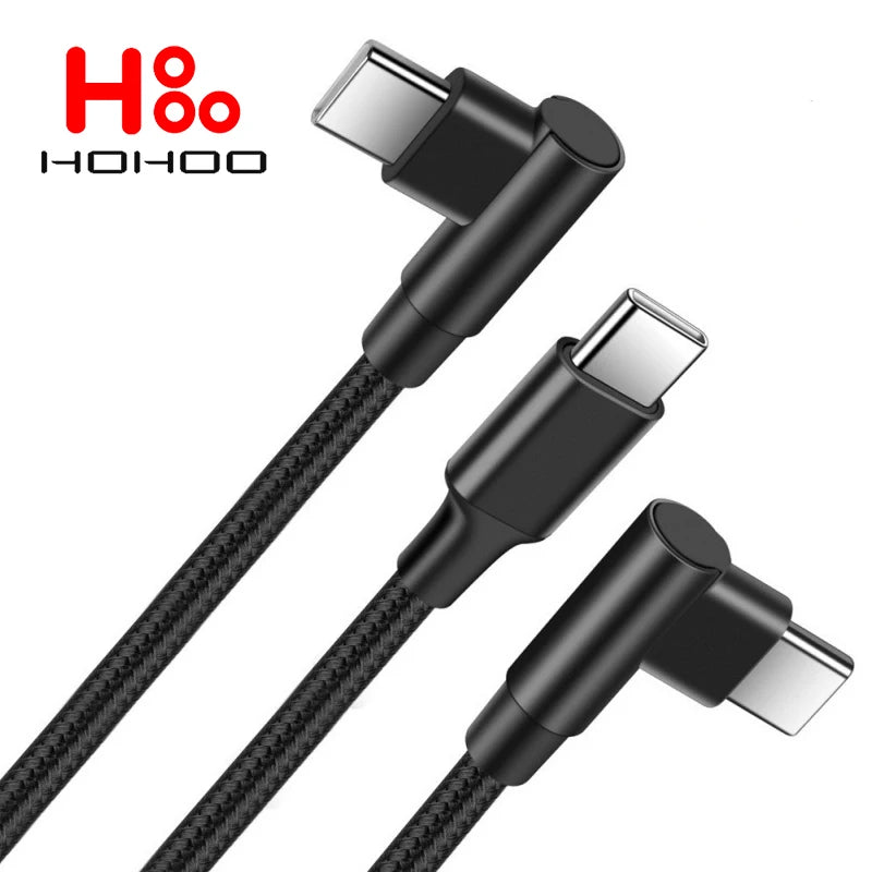 100W 90 Degrees Type C to USB C Cable for iPhone 15 Pro max plus ipad Pro Fast Charging PD QC 4.0 3.2 USB-C Type C Gaming Cable