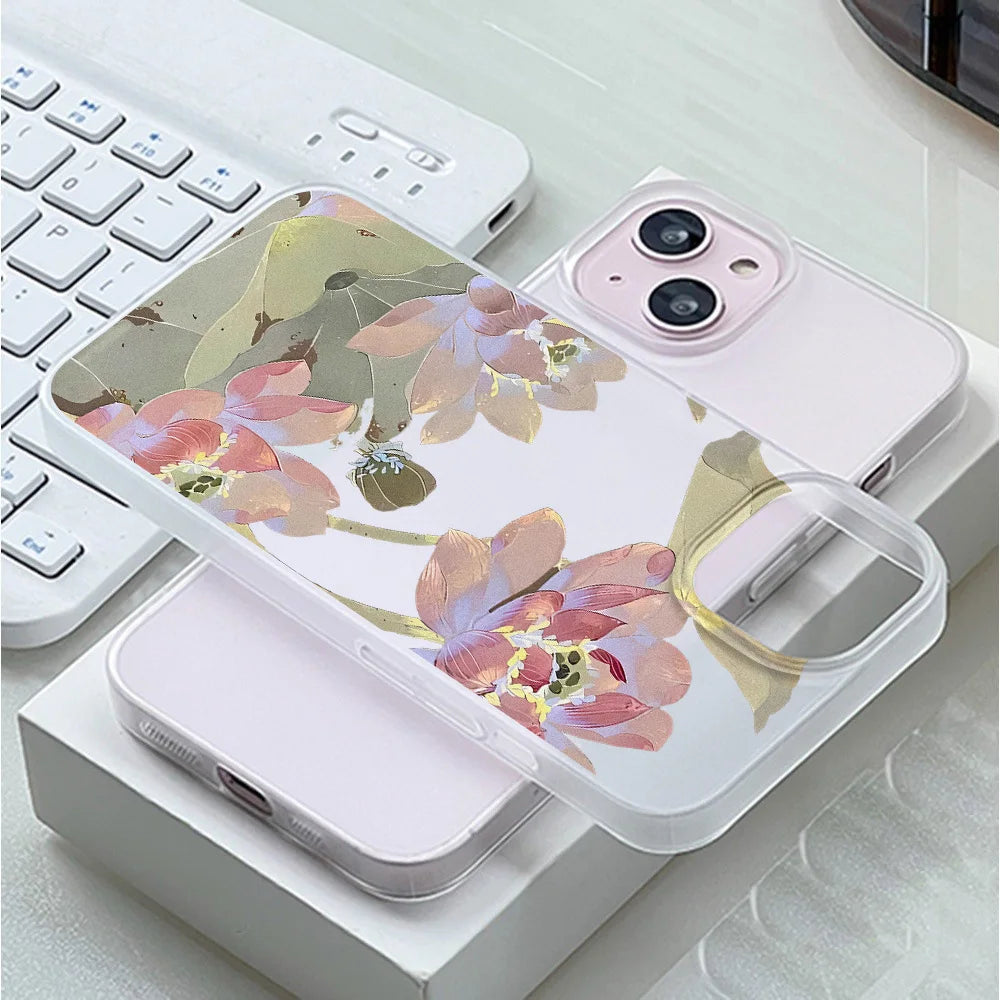 Flowers Phone Case For iPhone 16 Pro Case iPhone 13 11 12 14 15 Pro Max 13 Mini 15 Plus Translucent Slim Silky Skin Back Cover
