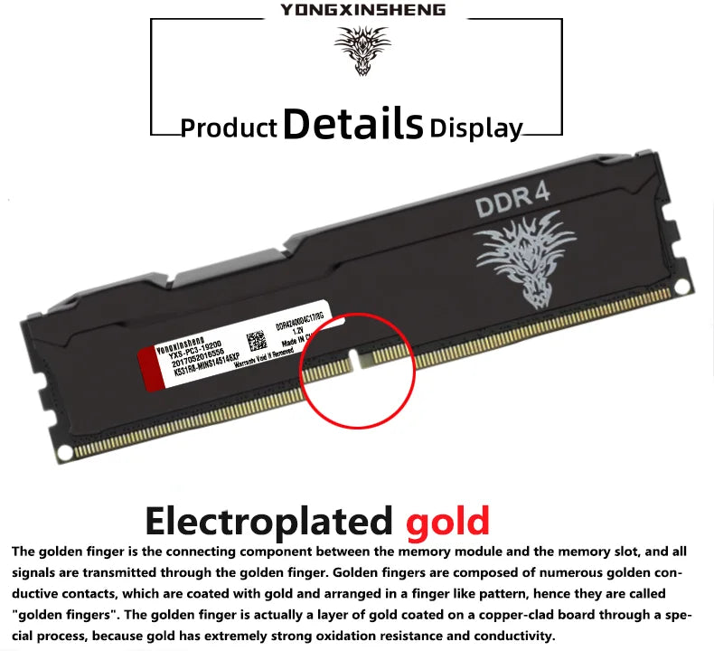 Yongxinsheng 16GB 2X8GB DDR4 RAM 2400MHz 288PIN 1RX8 Desktop Memory RAM PC4-19200MHz Cooling Vest Stick