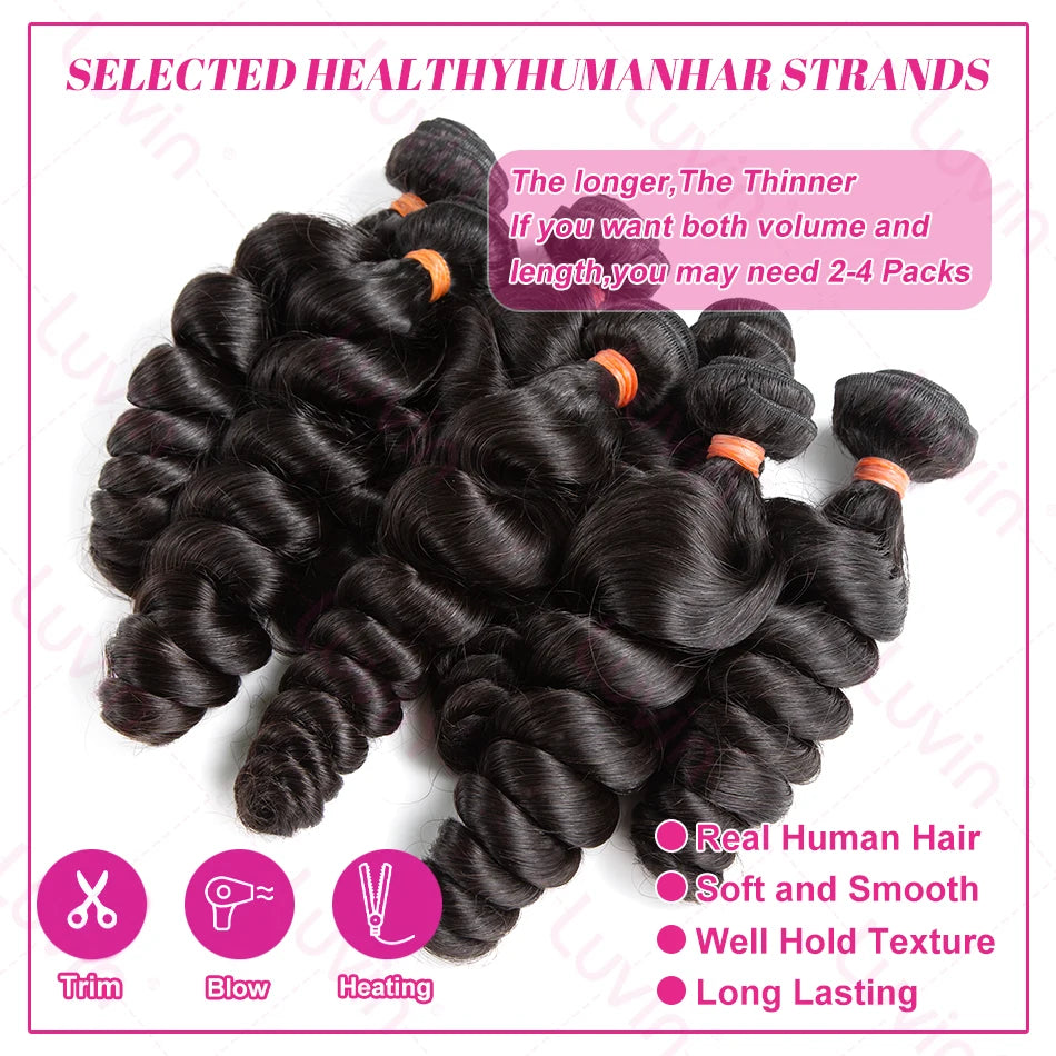 28 38 Inch 18A Loose Wave Bundles Human Hair Bundles Raw Virgin Unprocessed Extensions Loose Deep Wave Bundles Double Weft Braid