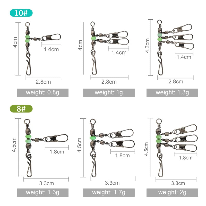 New 8# 10# Squid Jig Lure Swivels Fishing Bearing Rolling Swivel Solid Ring Fishing Connector With Interlock Snap Accessories