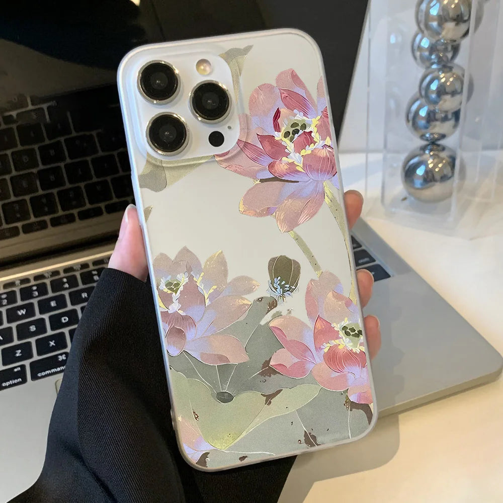 Flowers Phone Case For iPhone 16 Pro Case iPhone 13 11 12 14 15 Pro Max 13 Mini 15 Plus Translucent Slim Silky Skin Back Cover