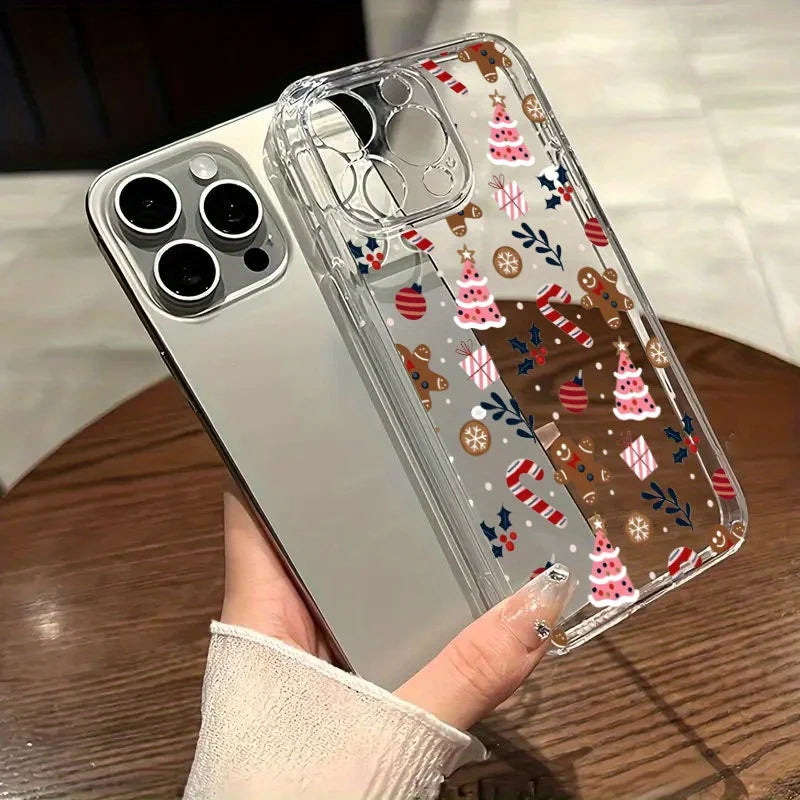 For iPhone 17 16 15 14 13 12 11 Pro Mini Max 17 Air 16E XS X XR 7 8 Plus Case Cartoon Christmas Snowflake Gingerbread Man Cover