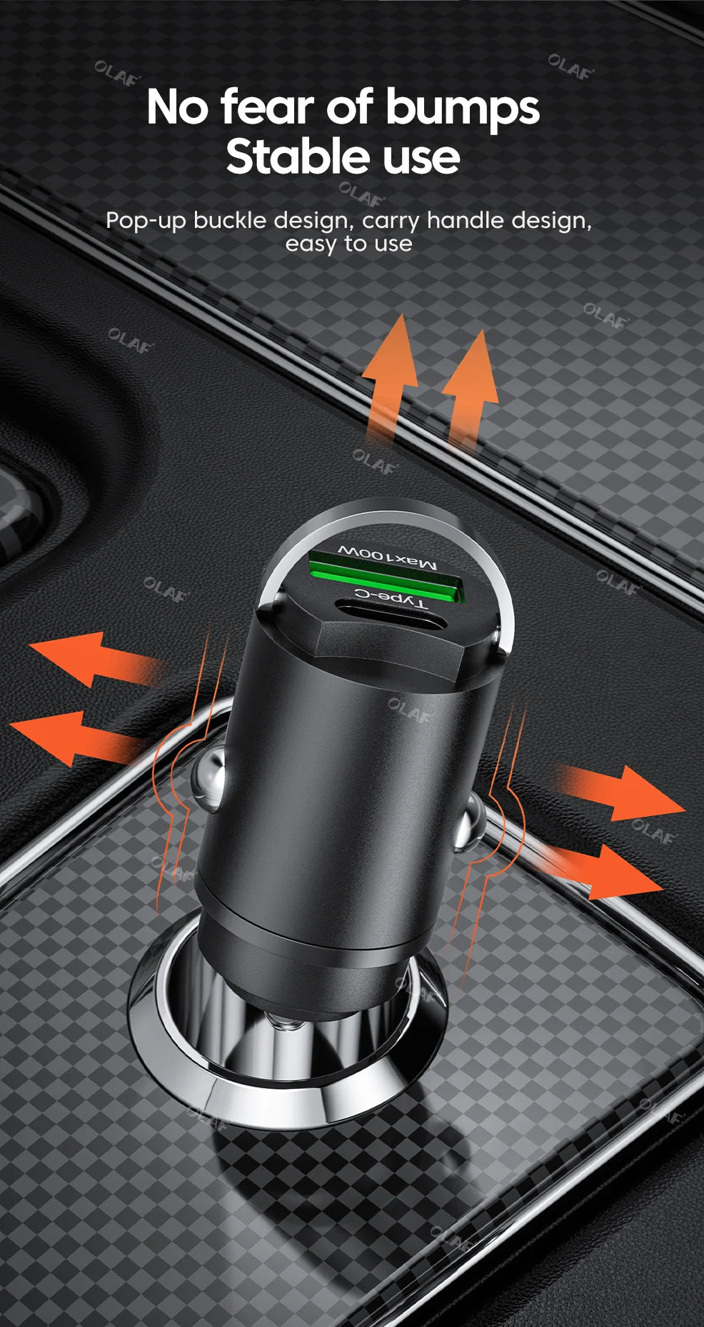 Olaf 100W Mini Car Charger Lighter Fast Charging for iPhone QC3.0 Mini PD USB Type C Car Phone Charger for Xiaomi Samsung Huawei