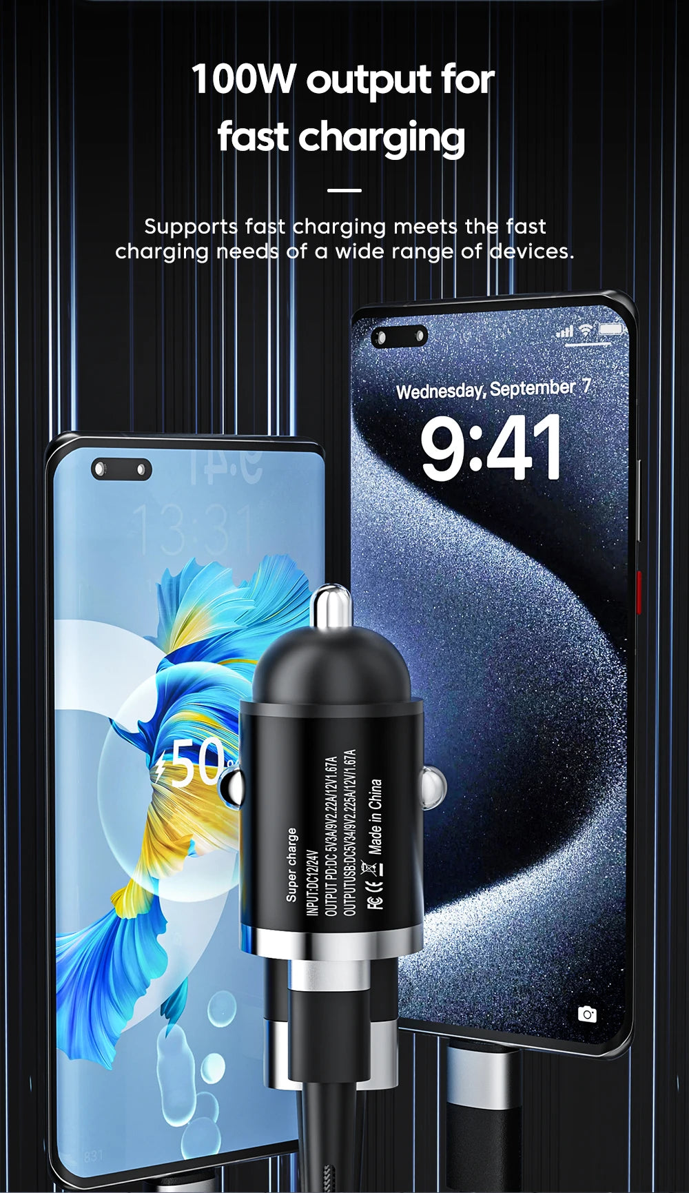 Olaf 100W Mini Car Charger Lighter Fast Charging for iPhone QC3.0 Mini PD USB Type C Car Phone Charger for Xiaomi Samsung Huawei