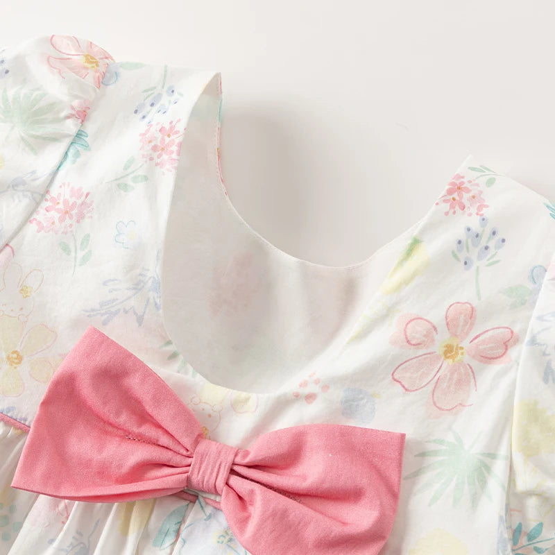 Dave Bella Girl's Princess Dress 2024 New Summer Children's Baby Short Sleeves Cotton Floral Cute Sweet Fashion Casual DB2240954