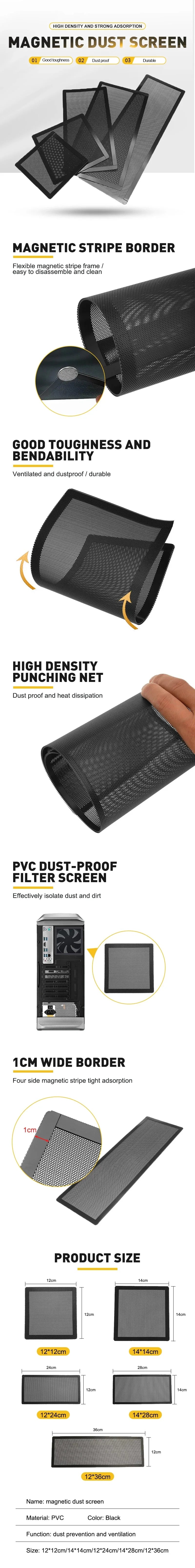 Coolcirc Dust Filter For Computer Cooler Fan 12x36cm Magnetic Frame PC Fan Dust Mesh PC Cooler Filter Dustproof PVC Cover