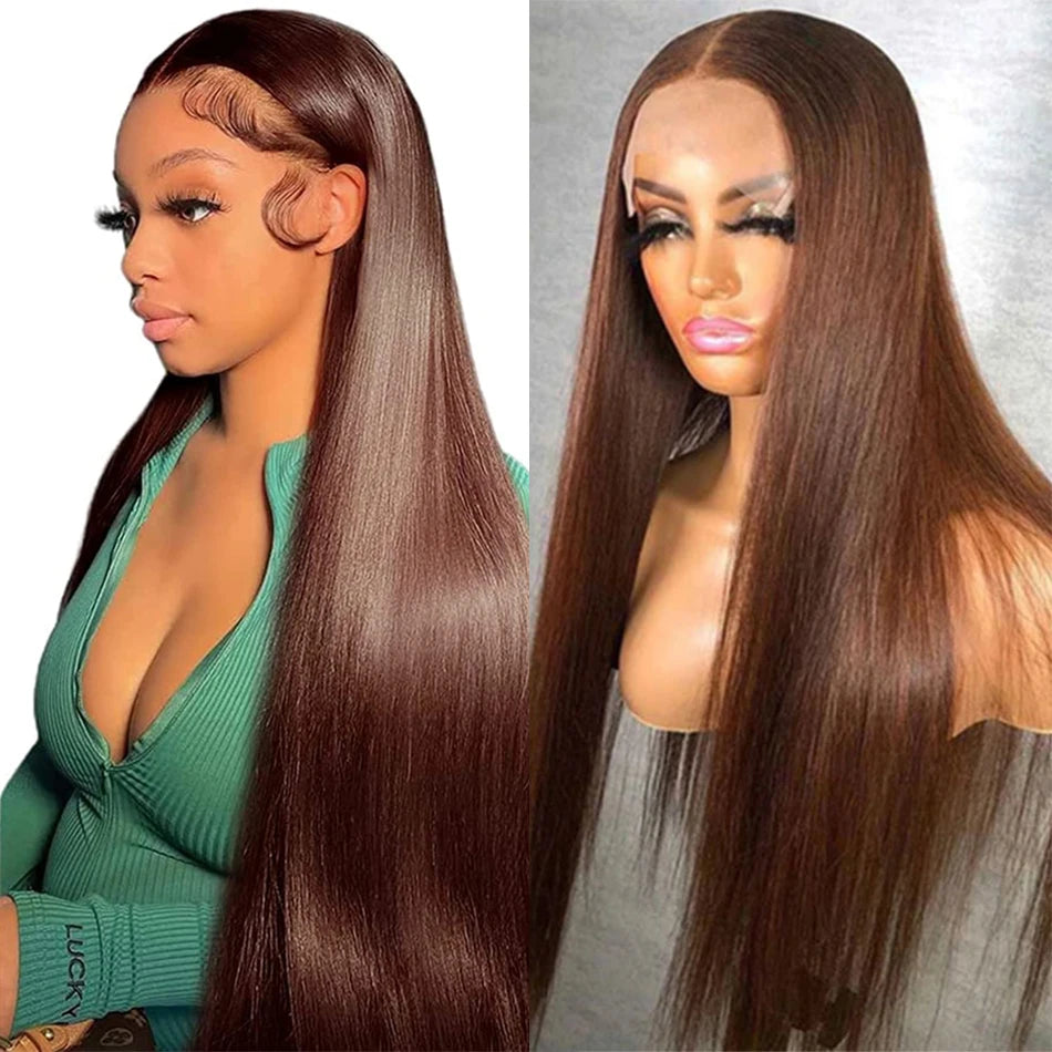 Dark Brown Human Hair Wigs Straight 13x4 Lace Front Wigs Chocolate Brown Transparent Lace Frontal Wigs Human Hair 180% Density