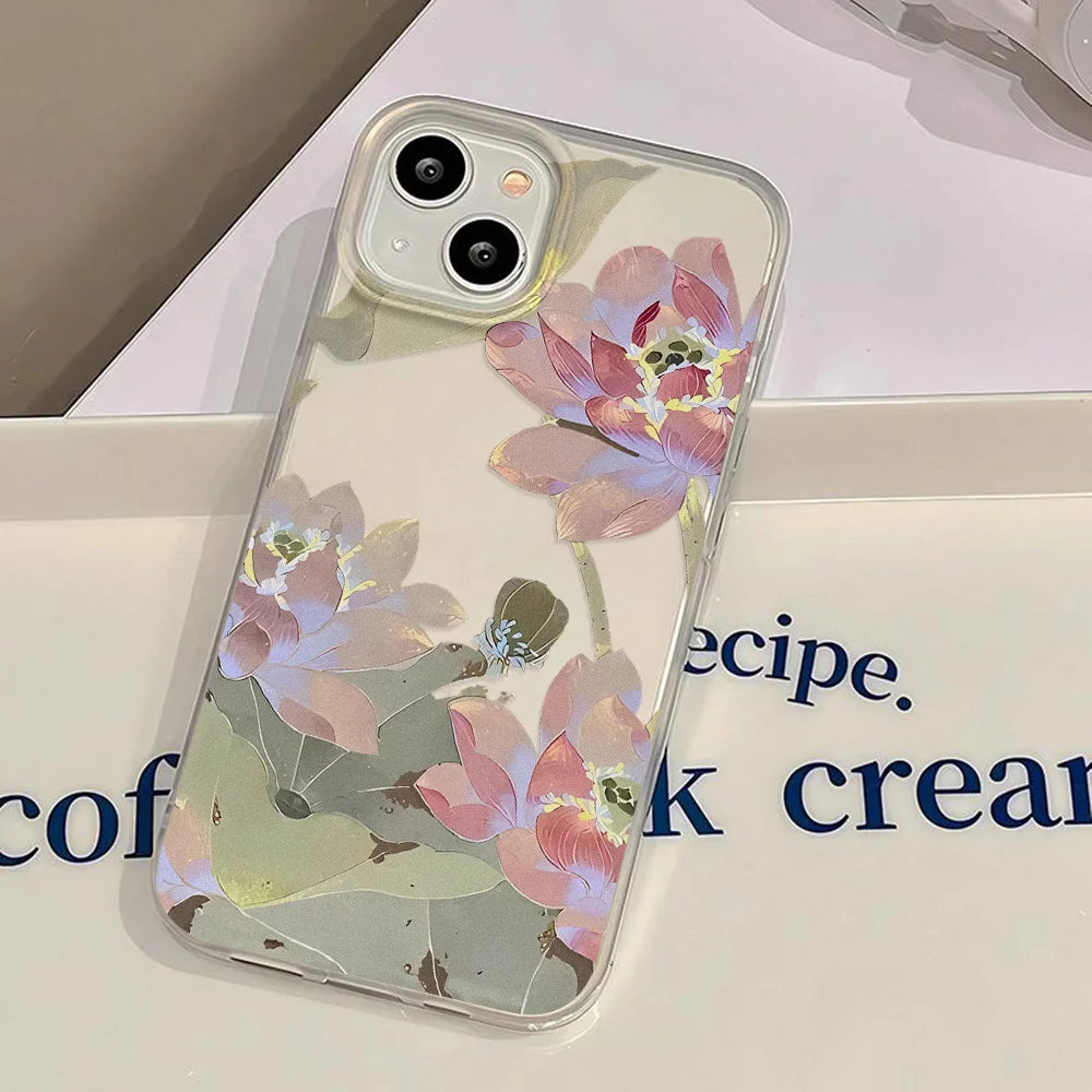 Flowers Phone Case For iPhone 16 Pro Case iPhone 13 11 12 14 15 Pro Max 13 Mini 15 Plus Translucent Slim Silky Skin Back Cover