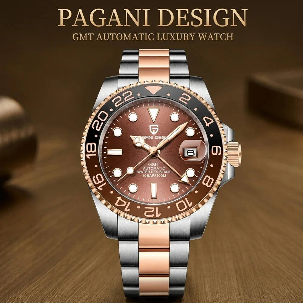 PAGANI DESIGN 40mm Luxury Men Mechanical Wristwatch Stainless Steel GMT Watch Top Brand Sapphire Glass Men Watches Reloj Hombre