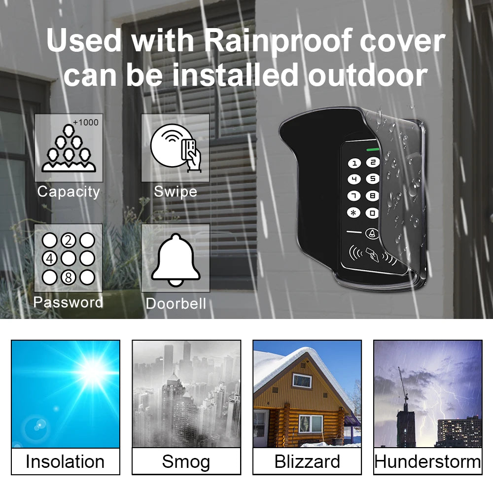Access Control Reader 125KHz RFID Keypad Rainproof Cover keys Reader Door Entry Access Control System Electric Lock Opener