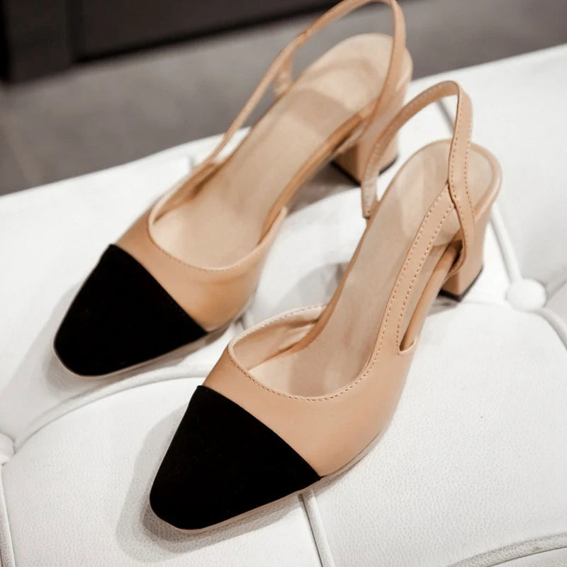 SIMLOVEYO Big size 33-46 Sandal women High heels summer Shoes Pointed toe Slip on Black Beige sandalias S1152
