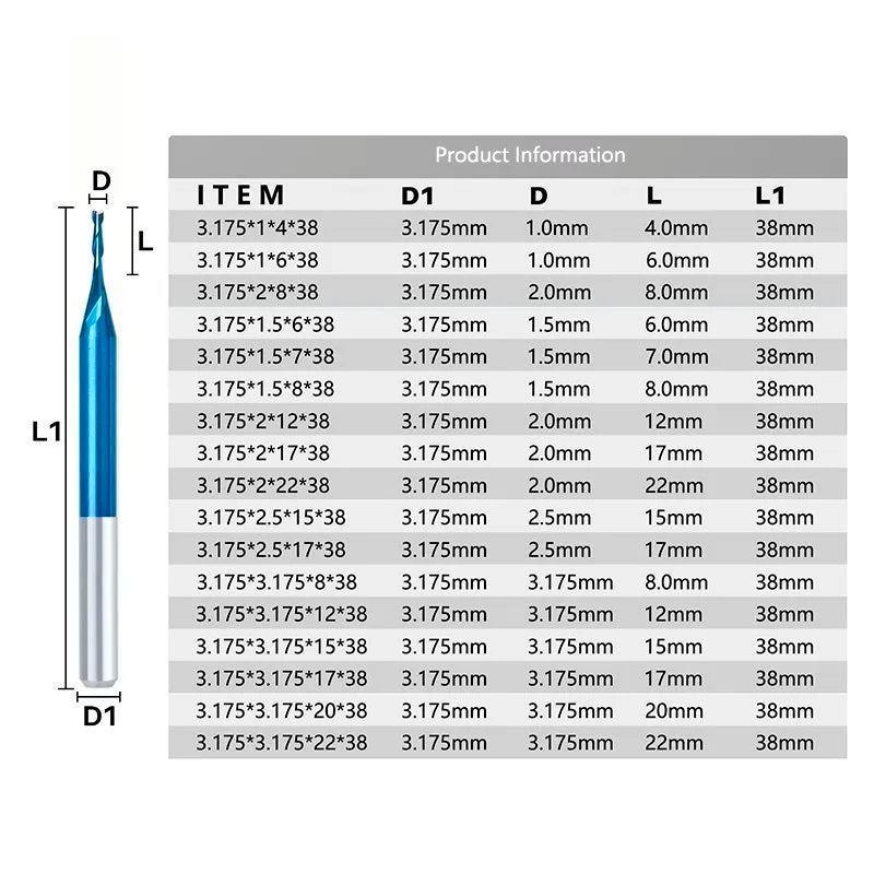 Router Bits 2 Flute End Mill 3.175/4/6/8/10/12mm Shank Flat Milling Cutter Nano Blue Coated Carbide Milling Tools