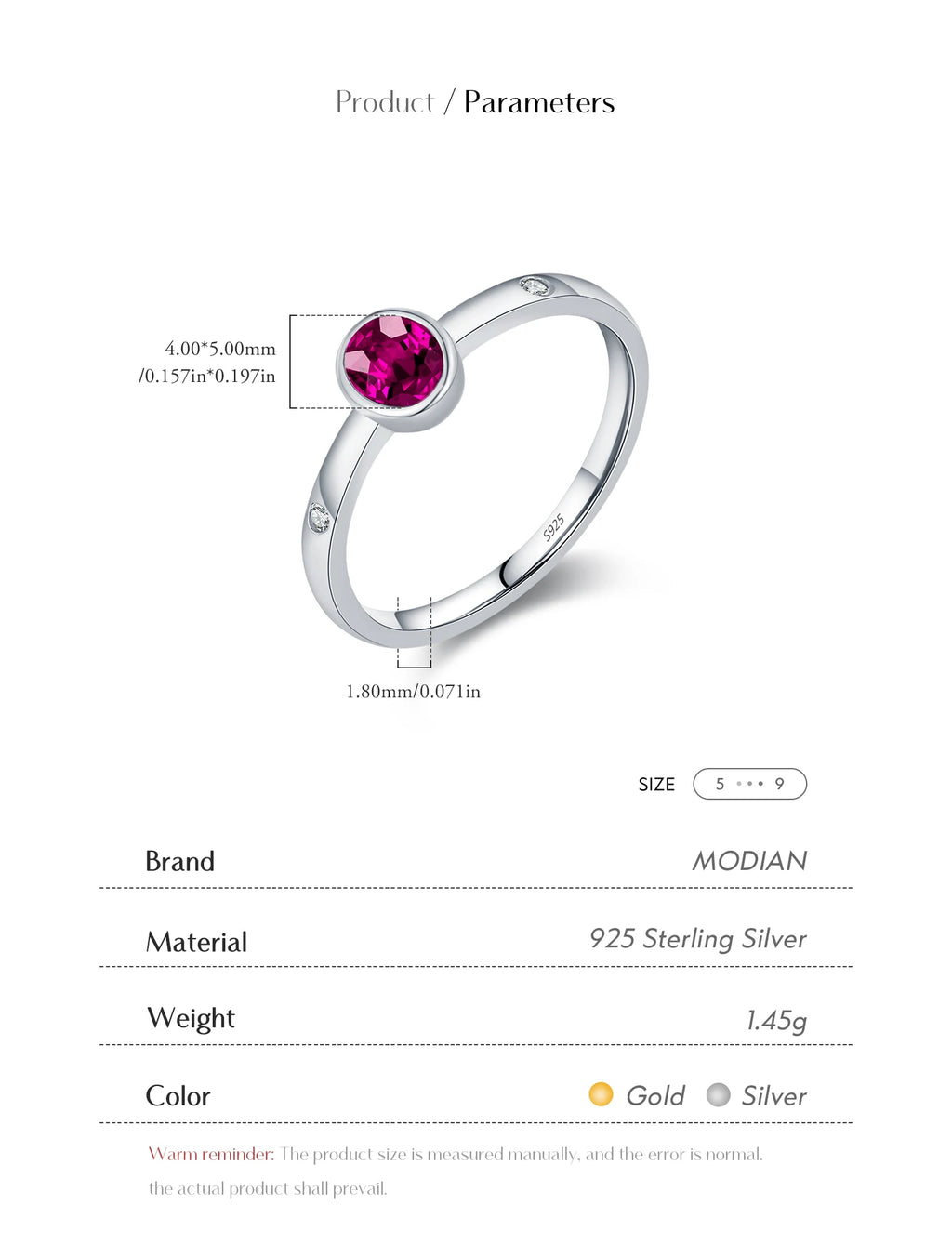 MODIAN 925 Sterling Silver Elegant Red Cubic Zirconia Ring For Women Summer Basic Rings Party Vacation Fine Jewelry