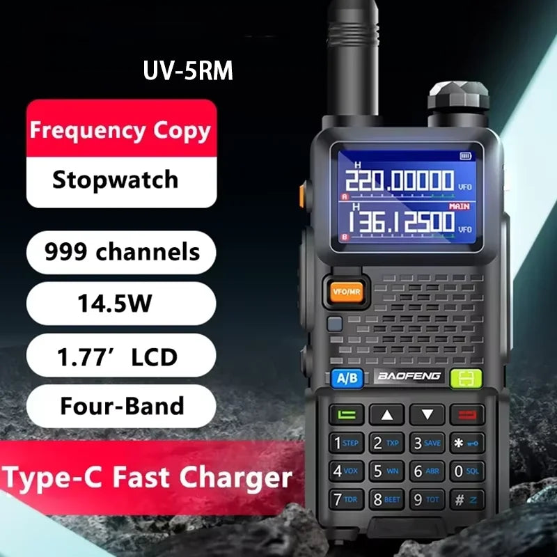 UV-5RM High Capacity Battery USB-C 10W Baofeng Walkie Talkie FM Band Wirless Copy Frequency 999CH AM Two Way Radios Update UV-5R