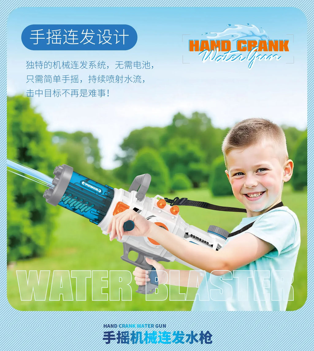 Powerful Hand-cranked Gatling Water Gun Toy Continuous Shooting Big Water Pistol Blaster Pool Summer Toys for Kids Adult Gifts