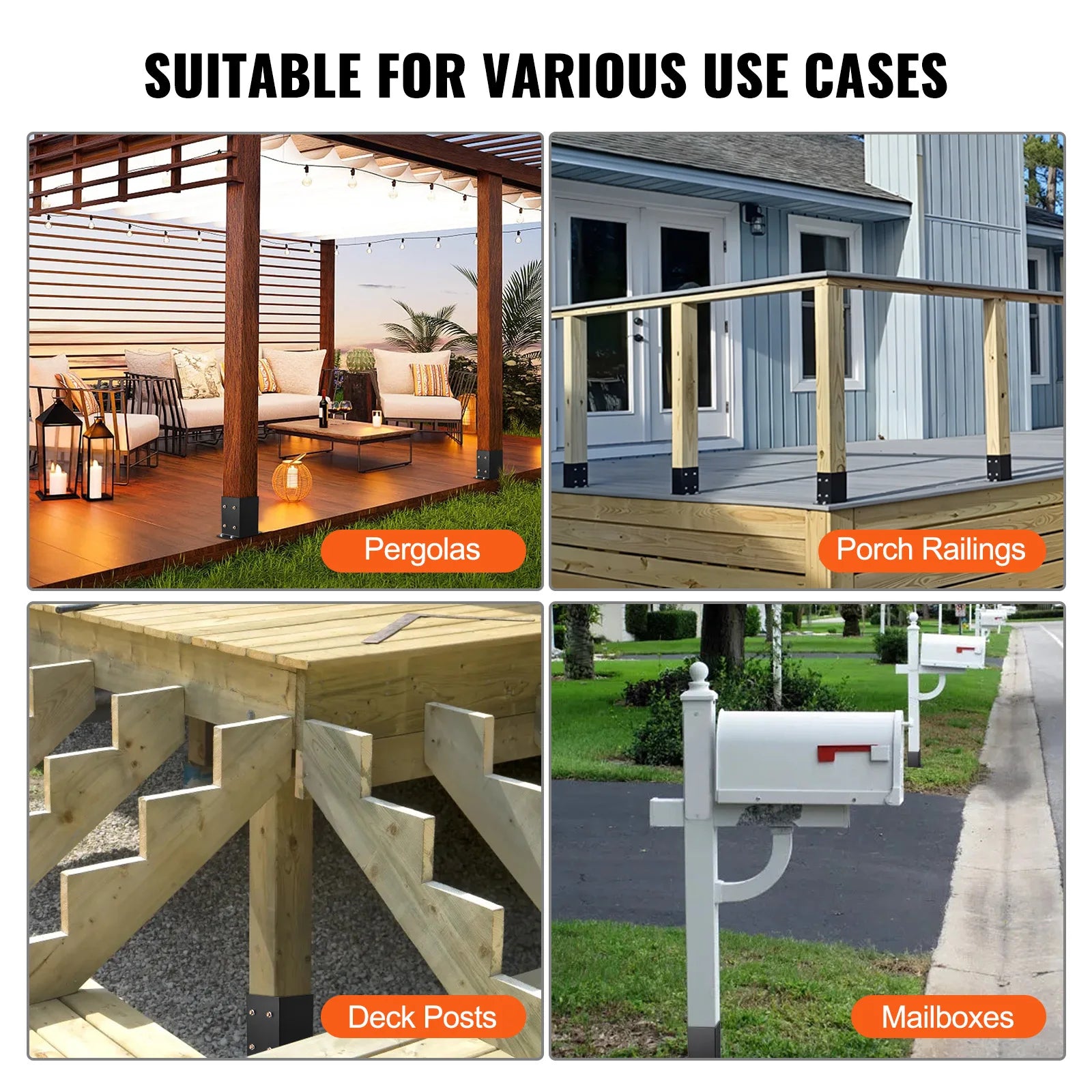 SucceBuy 4x4/ 6x6 Post Base 2/4Pcs Heavy Duty Powder-Coated Post Anchor Matte Black Wood Post Brackets for Pavilion Deck Railing