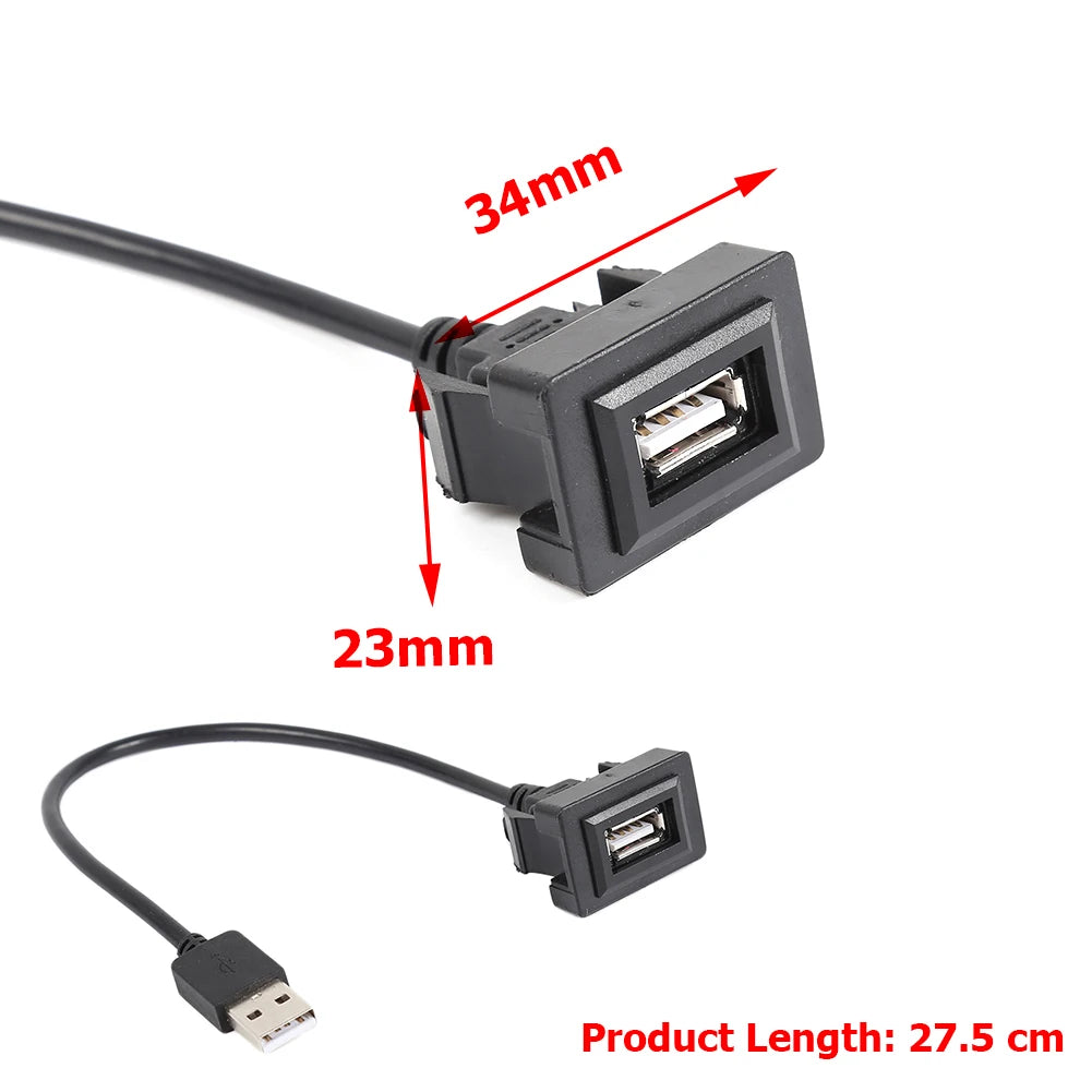 Car Dashboard Flush Mount USB 2.0 Port Panel Male to Female Plastic Extension Cable Adapter for Toyota Hilux Vigo Fortuner 04-12