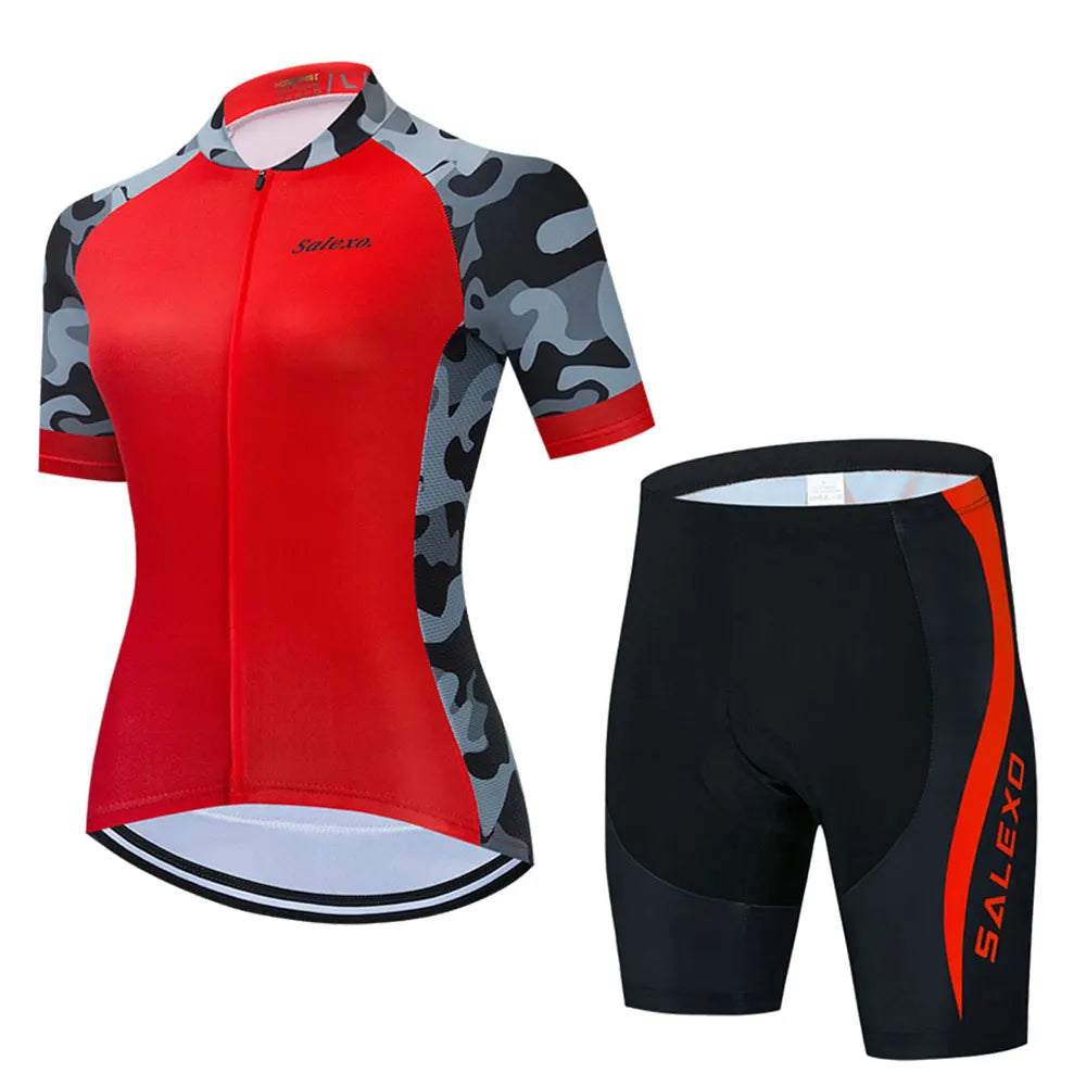 Salexo Cycling Jersey Set 2023 Women Summer Short Sleeve MTB Bike Cycling Clothing Maillot Ropa Ciclismo Uniform Kit Top Shirts