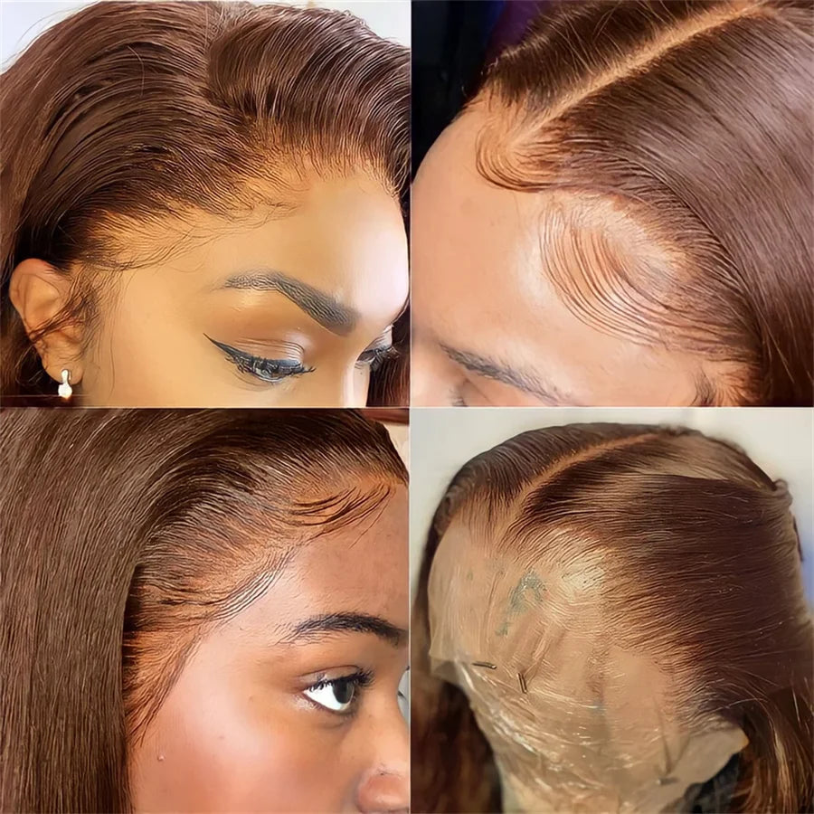 Dark Brown Human Hair Wigs Straight 13x4 Lace Front Wigs Chocolate Brown Transparent Lace Frontal Wigs Human Hair 180% Density