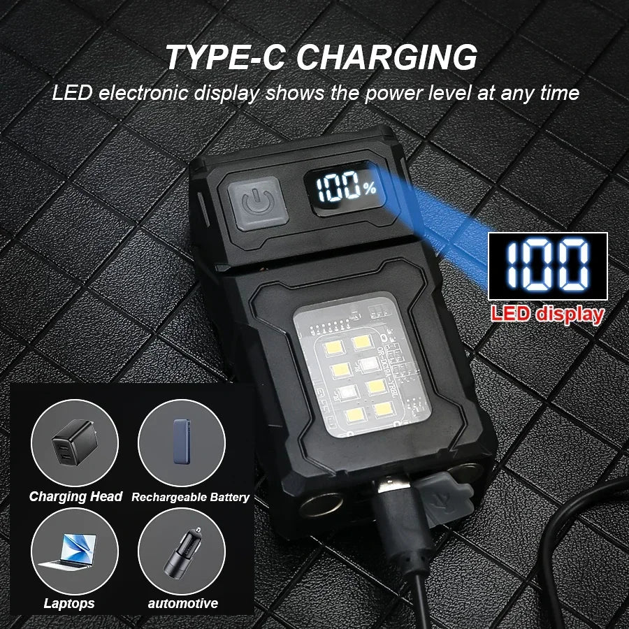Mini USB Rechargeable LED Flashlight Portable Magnetic Work Light Super Bright COB Torch for Outdoor Camping Emergency Lantern