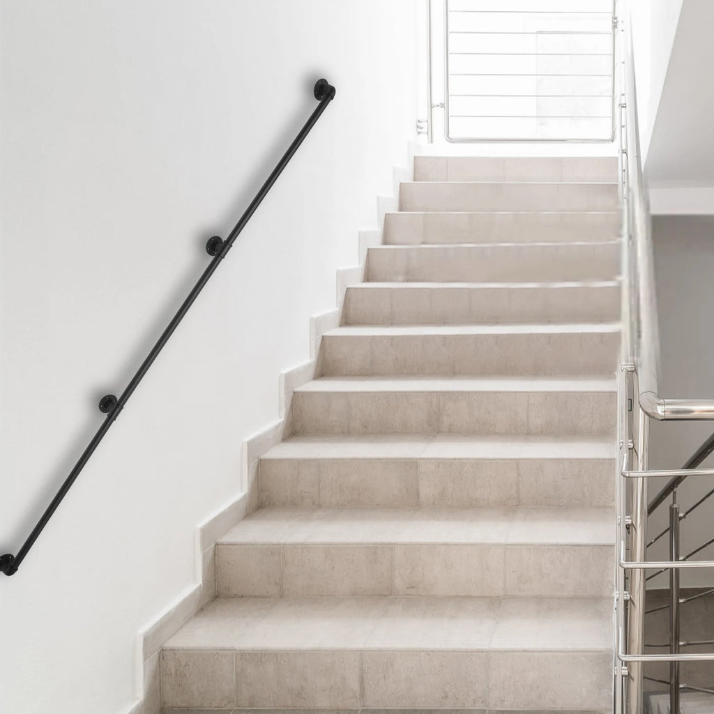 Wall-mounted Staircase Grab Pipe Handrail Metal Sturdy Load-Bearing Capacity Stair Handrails for Stairs (12/8 Feet 3 Sections)