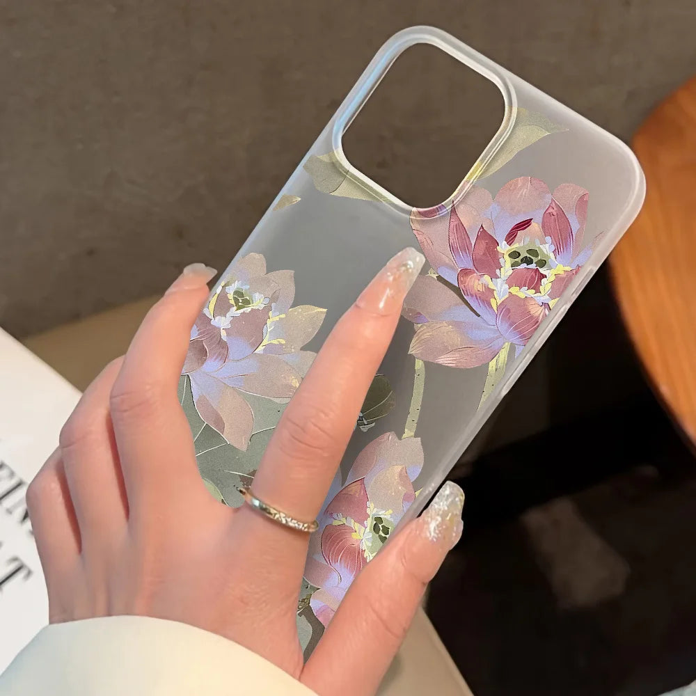 Flowers Phone Case For iPhone 16 Pro Case iPhone 13 11 12 14 15 Pro Max 13 Mini 15 Plus Translucent Slim Silky Skin Back Cover