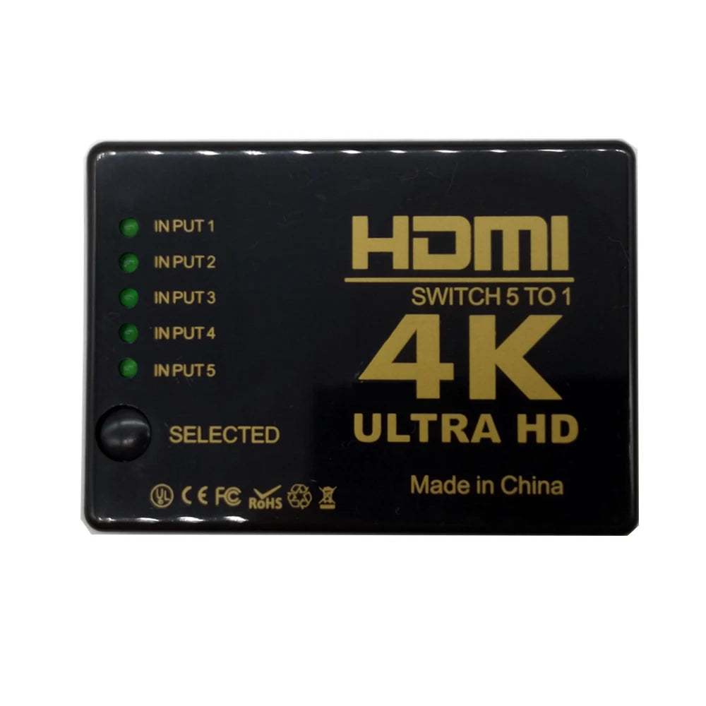 HD 4K*2K HDMI-compatible Switcher 1x5 Port 5 input in to 1 Switch Selector Splitter Hub With IR Remote 3D for PS3 Xbox 360 HDMI