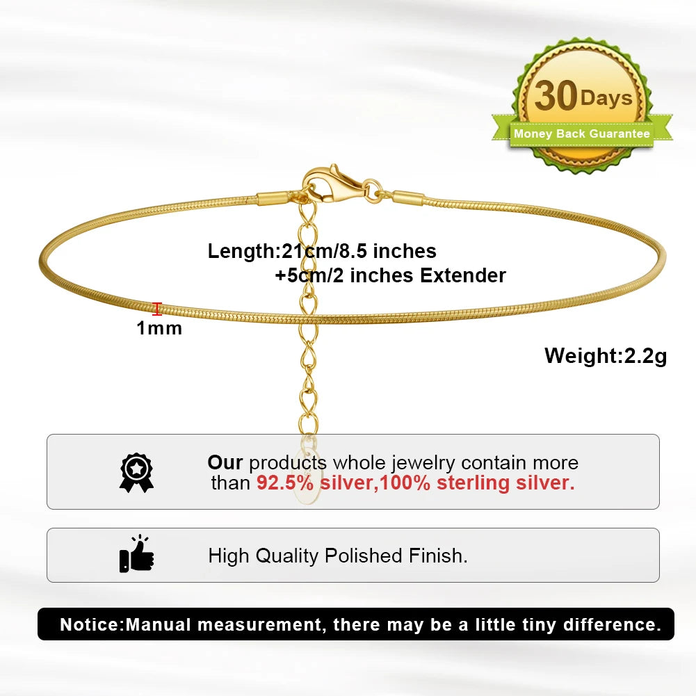 ORSA JEWELS 925 Sterling Silver 1.0mm Snake Chain Anklet for Women Fashion Summer Beach Foot Bracelet Anklets Jewelry SA23
