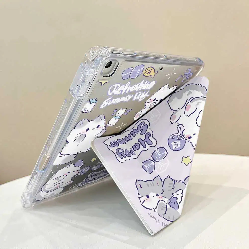 3+Y Type Cute Cat Case with Pencil Holder For 2025 IPad 11th A16 Pro Air 13 11 M3 M2 M4 2025 12.9 " 9 8 7 6 5 4 10Th Mini 7 6
