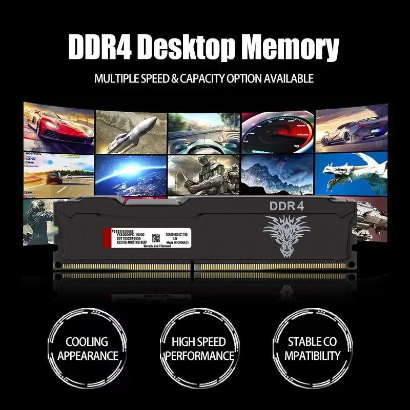 Yongxinsheng 16GB 2X8GB DDR4 RAM 2400MHz 288PIN 1RX8 Desktop Memory RAM PC4-19200MHz Cooling Vest Stick
