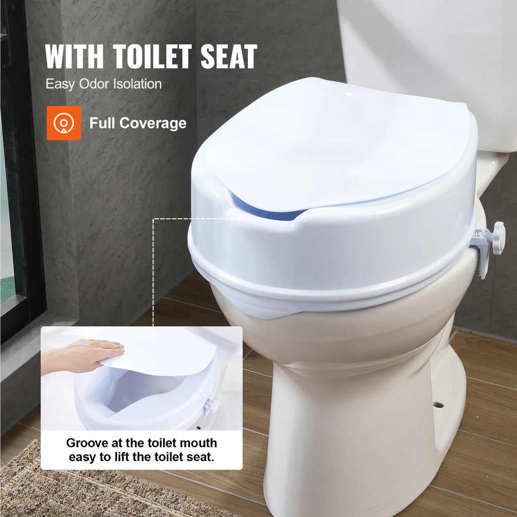 SucceBuy Raised Toilet Seat 5inch Height Raised 300 lbs Screw Rod Locking for Elderly Handicap Patient Pregnant Medical
