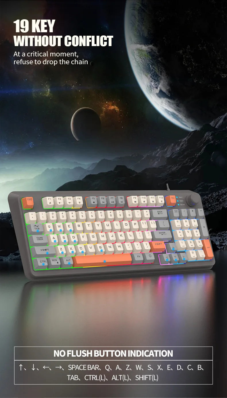 Keyboard K81 Gaming Keyboard 81 Key 80% Layout Spanish Russian Korean Arabic Keyboard USB Wired RGB Light Volume Knob Ergonomics