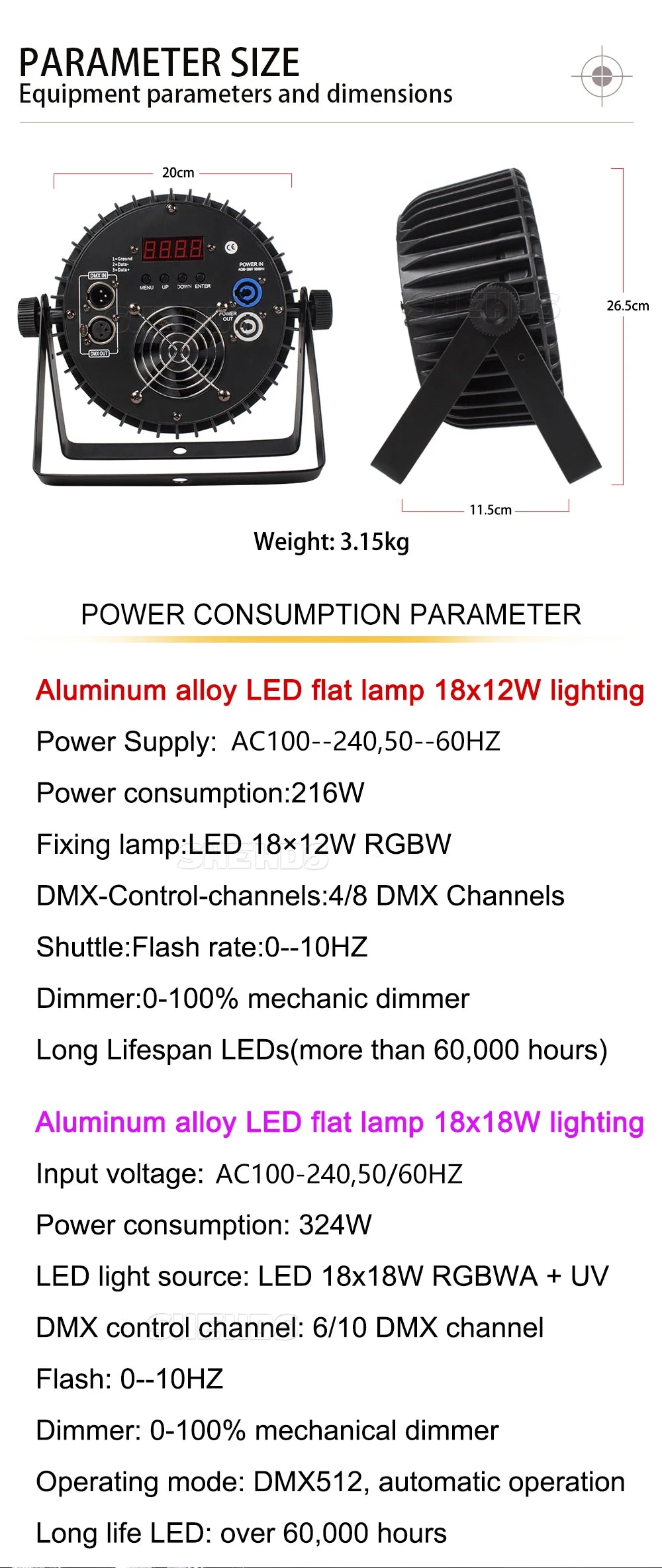 Aluminum Alloy LED Par 18x18W RGBWA+UV Lights 6in1 LED Lighting DMX512 Disco Light Professional Stage Dj Equipment Fast Shipping