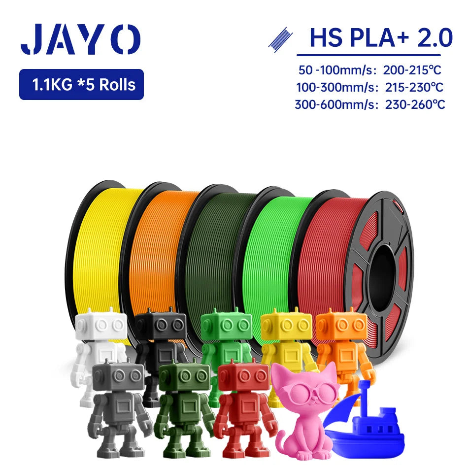 JAYO High Speed PLA Plus 2.0 Filament 1.75mm PLA Plus 2.0 3D Printer Filament 600MM/S 5Rolls Neatly Wound 3D Printing Filament