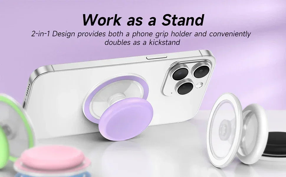 Trending Foldable Phone Grip Ring Magnetic Round Silicone Finger Holder with Kickstand for MagSafe & All Smartphones