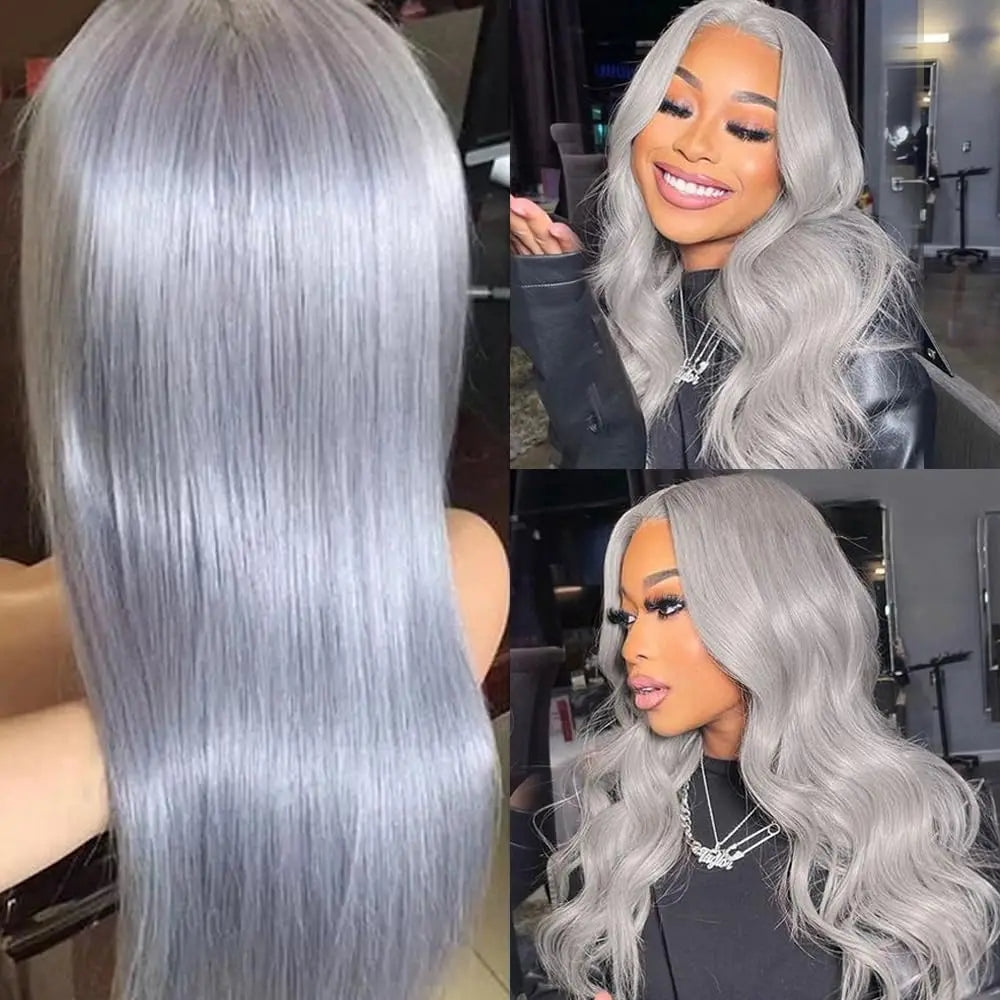 38 Inche Silver Grey Straight Lace Front Wig 100% Human Hair 613 Colored HD Transparent 13x6 Lace Frontal Wigs Cosplay Pre Pluck