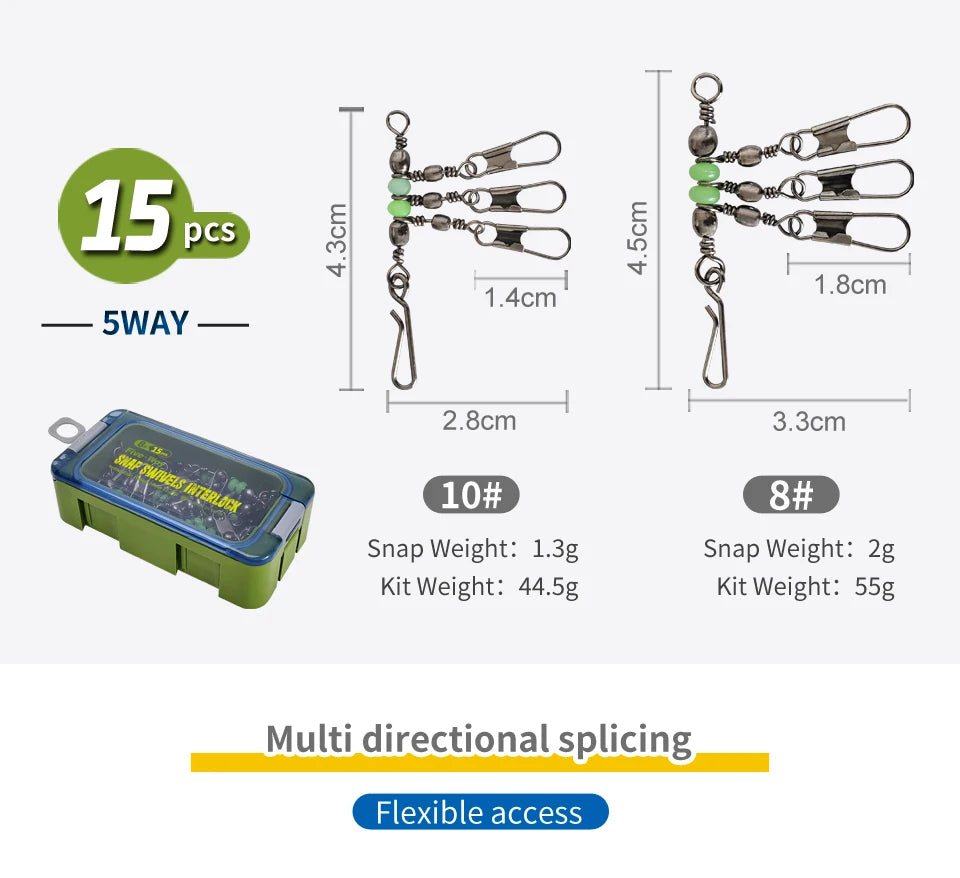 New 8# 10# Squid Jig Lure Swivels Fishing Bearing Rolling Swivel Solid Ring Fishing Connector With Interlock Snap Accessories