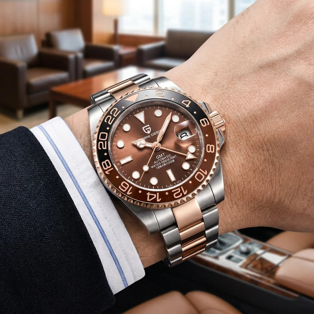 PAGANI DESIGN 40mm Luxury Men Mechanical Wristwatch Stainless Steel GMT Watch Top Brand Sapphire Glass Men Watches Reloj Hombre