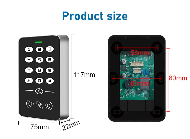 Access Control Reader 125KHz RFID Keypad Rainproof Cover keys Reader Door Entry Access Control System Electric Lock Opener