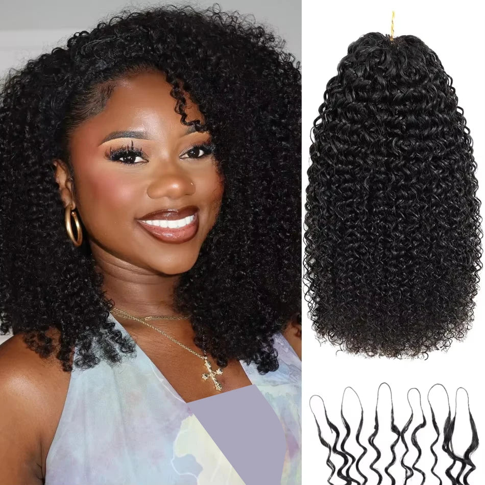 Kinky Curly Hair Pre Looped Feather Crochet Human Hair Burmese Curly Pre Separated Knotless Deep Wave Hair For Braiding