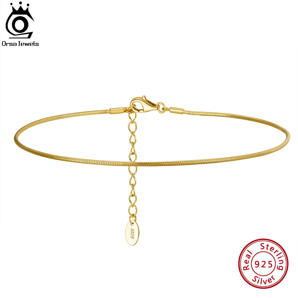 ORSA JEWELS 925 Sterling Silver 1.0mm Snake Chain Anklet for Women Fashion Summer Beach Foot Bracelet Anklets Jewelry SA23