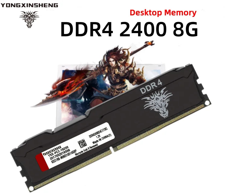 Yongxinsheng 16GB 2X8GB DDR4 RAM 2400MHz 288PIN 1RX8 Desktop Memory RAM PC4-19200MHz Cooling Vest Stick