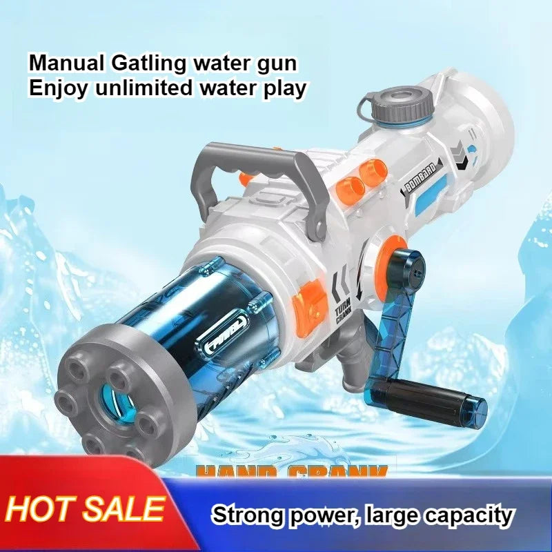 Powerful Hand-cranked Gatling Water Gun Toy Continuous Shooting Big Water Pistol Blaster Pool Summer Toys for Kids Adult Gifts