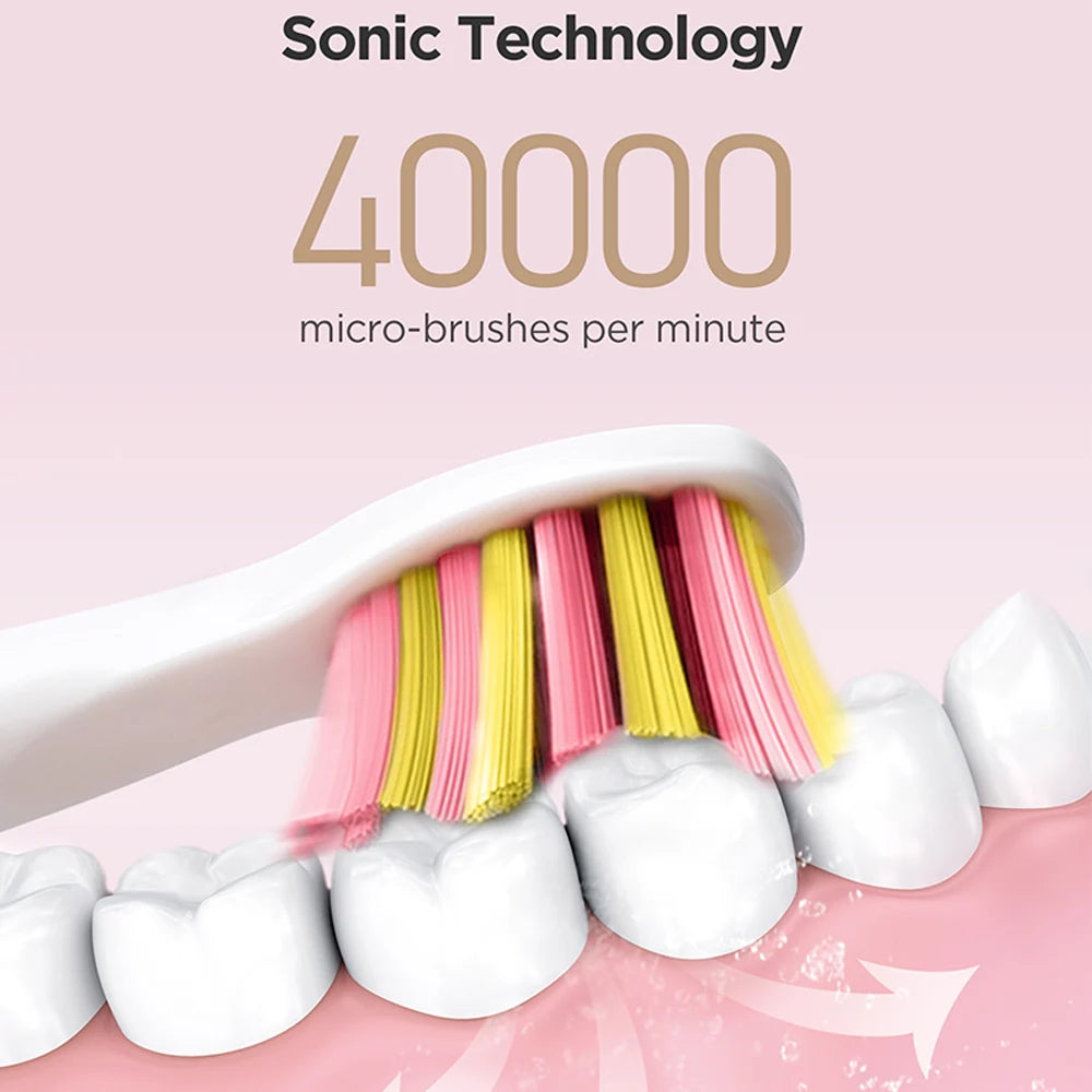 Fairywill FW507 Electric Sonic Toothbrush USB Charger Tooth 8Brush Replacement Waterproof Electronic Toothbrush with Travel Case