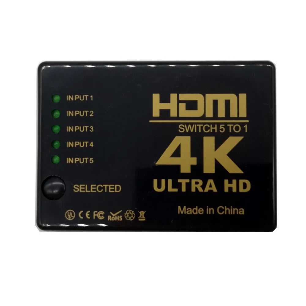 HD 4K*2K HDMI-compatible Switcher 1x5 Port 5 input in to 1 Switch Selector Splitter Hub With IR Remote 3D for PS3 Xbox 360 HDMI